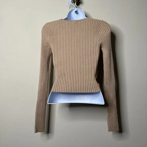 Abercrombie & Fitch Tan Cropped Wrapped Long Sleeve Sweater Women's XS NEW - Picture 4 of 5